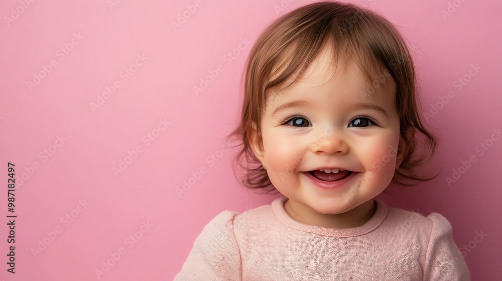 A baby girl with brown hair smiles at the camera. A baby girl with brown hair smiles at the camera.