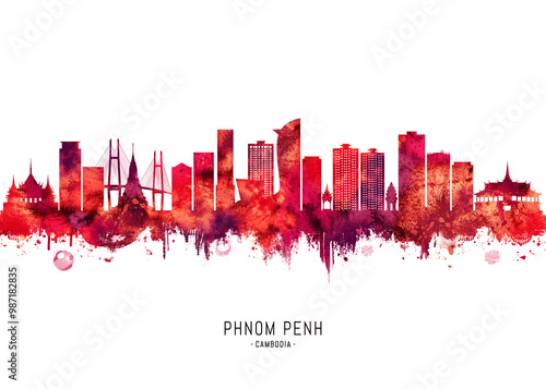 Phnom Penh Cambodia Skyline Red