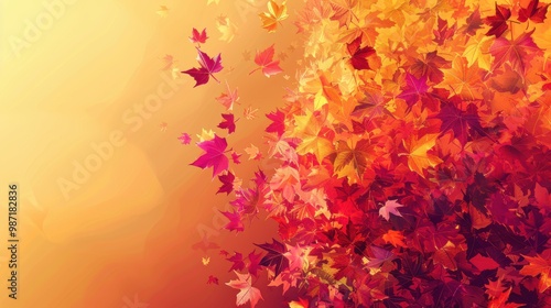 Abstract Autumn Leaves Dissolving into Gradient Background - Futuristic Digital Design for Seasonal Themes