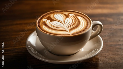 intricate latte art tulip design on a creamy cappuccino, ad concept or background