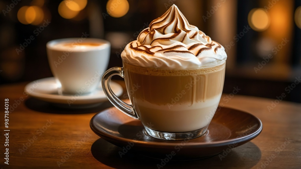 intricate latte art bell design on a creamy cappuccino, ad concept or background intricate latte art bell design on a creamy cappuccino, ad concept or background