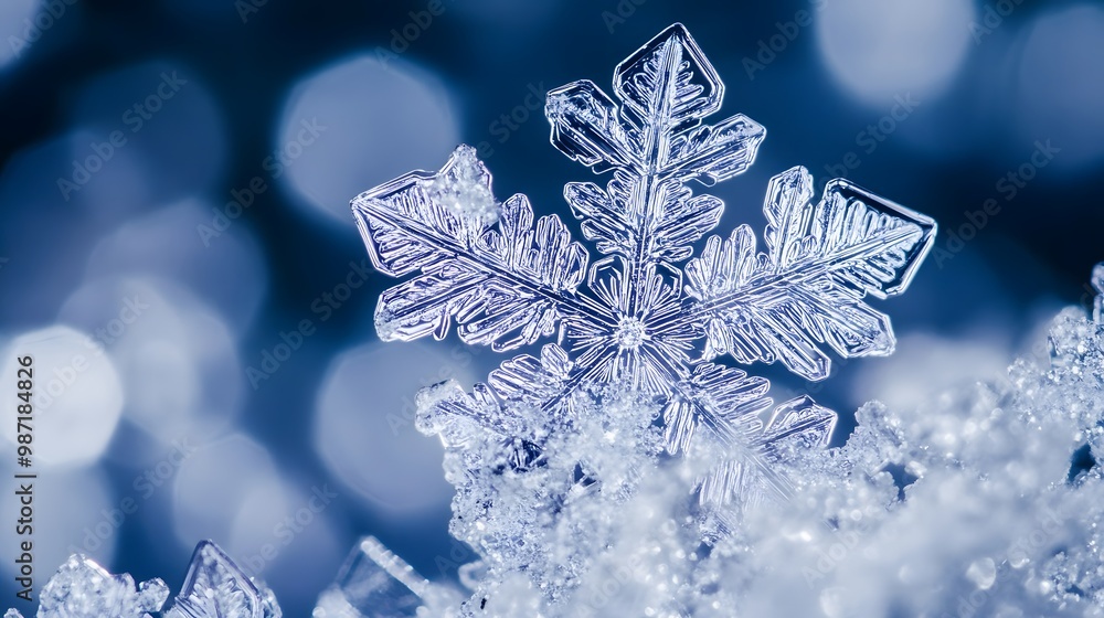 A single snowflake in close-up, showcasing its intricate details. A single snowflake in close-up, showcasing its intricate details.