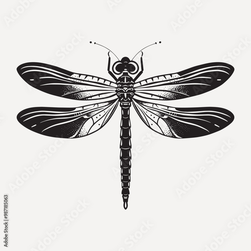 Detailed black dragonfly illustration