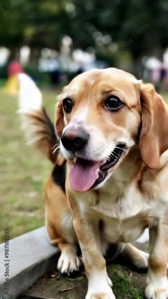 Vertical Video of a Happy Beagle Dog Smiling, Slow Motion, Joyful Pet Playing Outdoors, Cute Canine Companion Interaction Vertical Video of a Happy Beagle Dog Smiling, Slow Motion, Joyful Pet Playing Outdoors, Cute Canine Companion Interaction