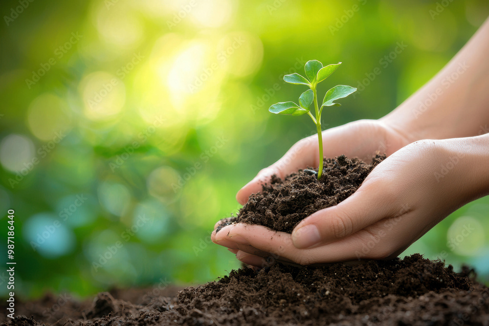 Nurturing Hands Supporting a Growing Plant Symbolizing Environmental Harmony Nurturing Hands Supporting a Growing Plant Symbolizing Environmental Harmony