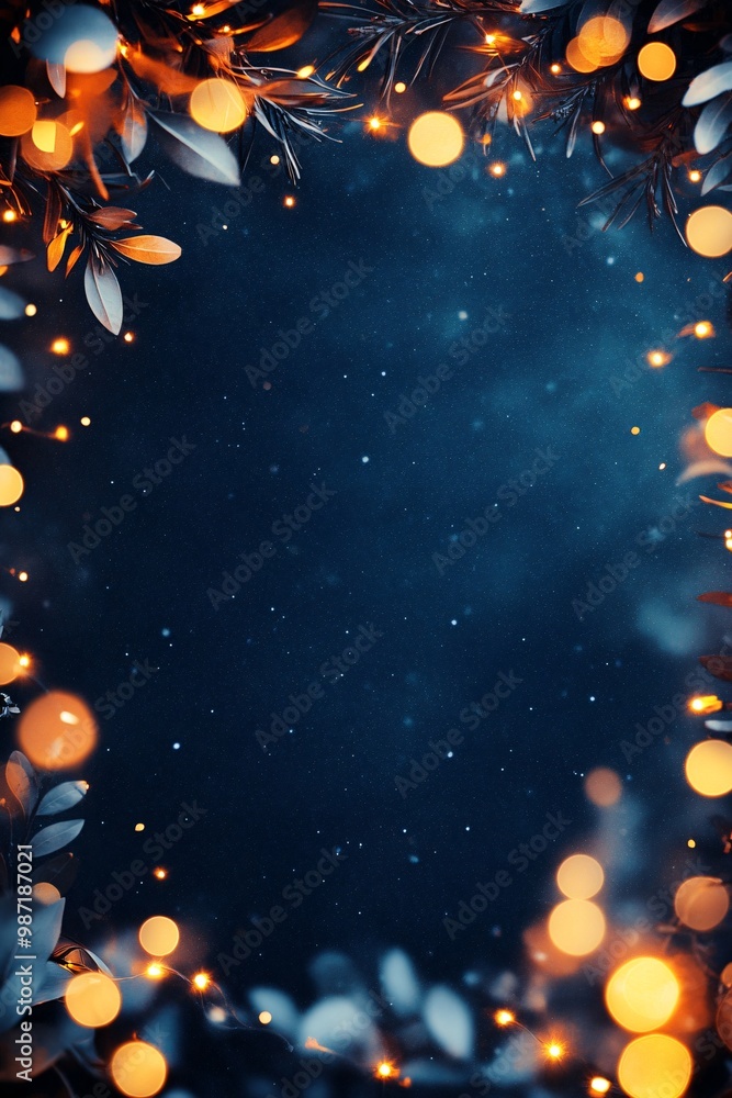 Festive Night Background with Lights and Leaves Festive Night Background with Lights and Leaves