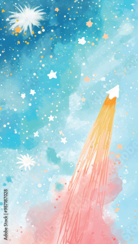 Rocket soaring through colorful galaxy