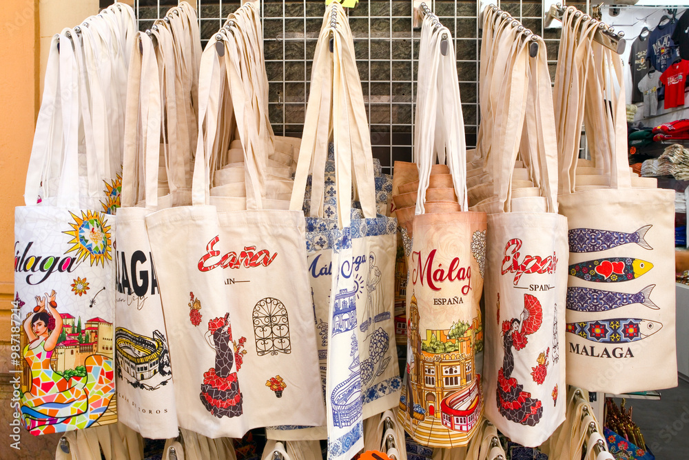 Textile souvenir bag for sale in Malaga, Spain