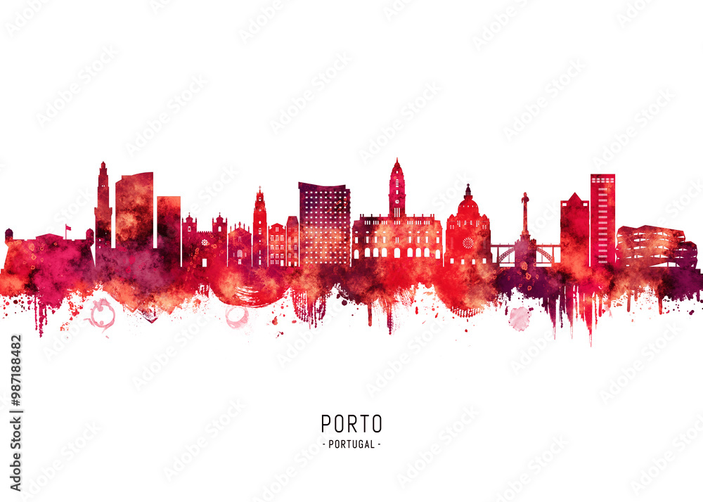 Porto Portugal Skyline Red