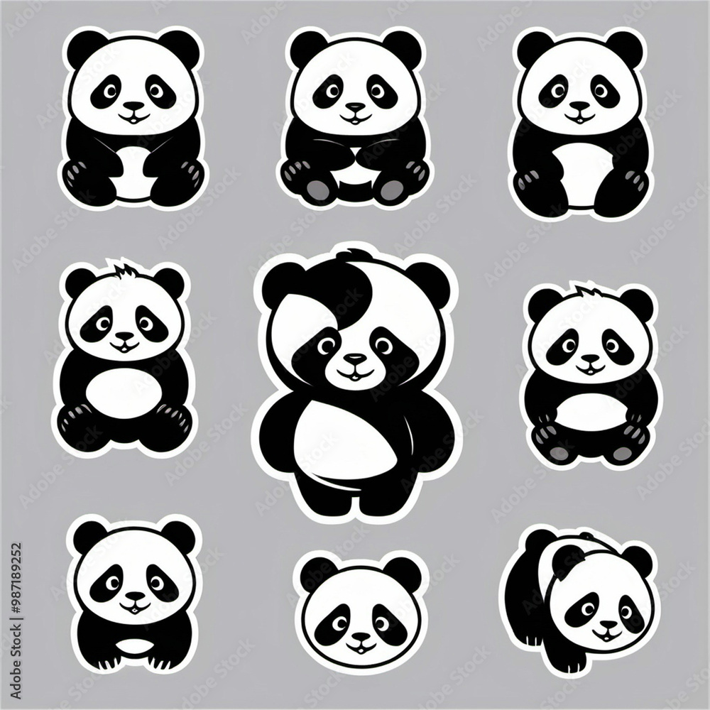 panda mascot logo face icon set panda mascot logo face icon set