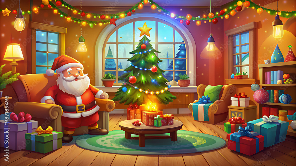 Obraz premium santa claus and christmas tree
