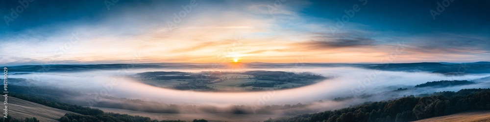 Naklejka premium Stunning Sunrise Over Misty Hills