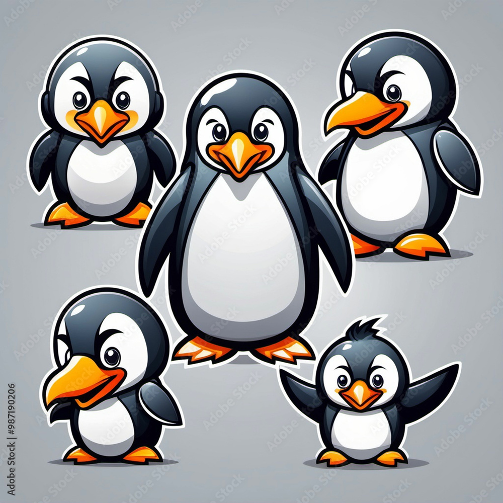 Fototapeta premium set of penguins with a sign