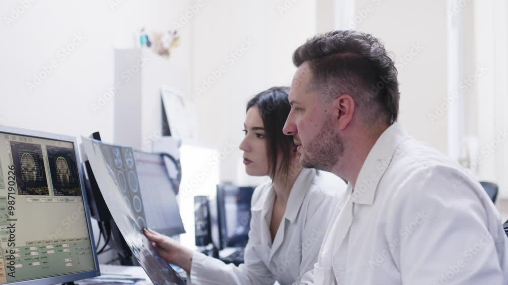 In the control room, doctors review scan results while a patient undergoes an MRI under the supervision of radiologists. These discussions are crucial for accurate diagnostics. In the control room, doctors review scan results while a patient undergoes an MRI under the supervision of radiologists. These discussions are crucial for accurate diagnostics.