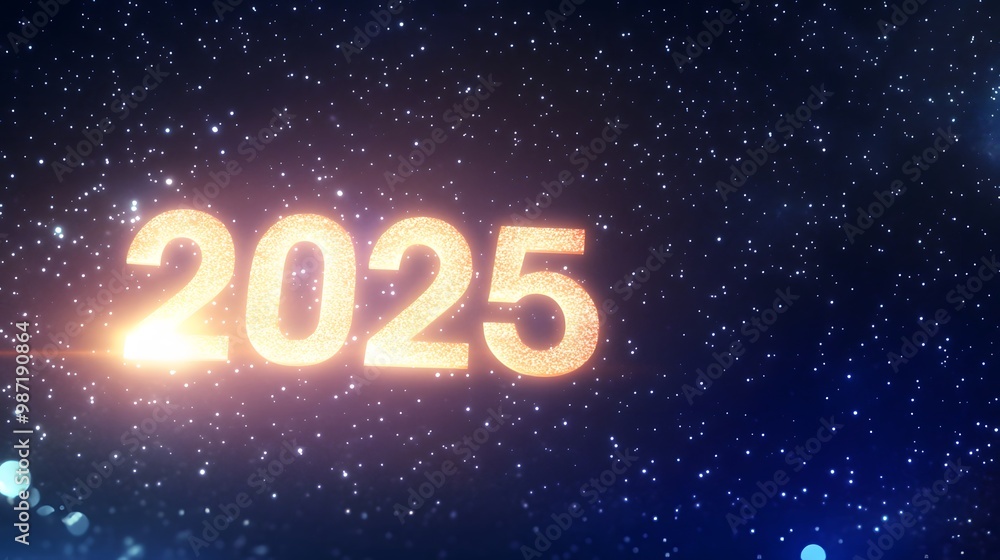 Sparkling gold 2025 against a starry night sky. Sparkling gold 2025 against a starry night sky.
