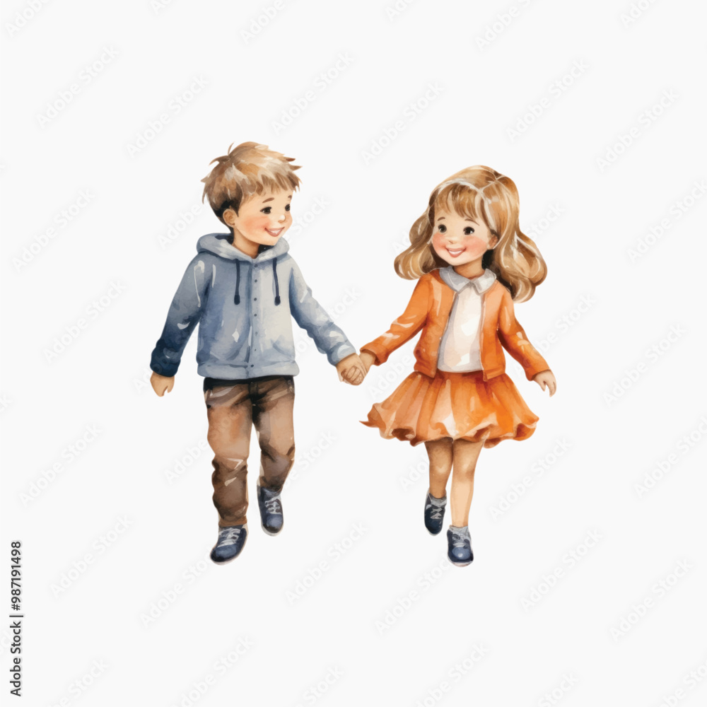 Young Caucasian boy and girl holding hands Young Caucasian boy and girl holding hands
