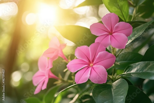 beautiful vinca flower in the garden , ai