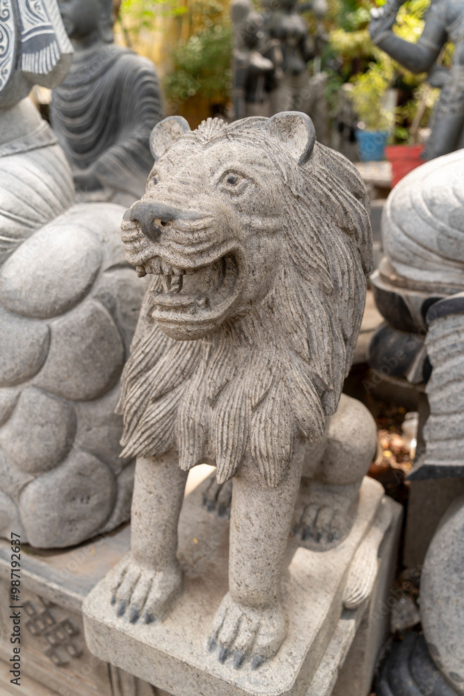 Statue de lion, sculpté à Mahabalipuram sud de l'inde Statue de lion, sculpté à Mahabalipuram sud de l'inde