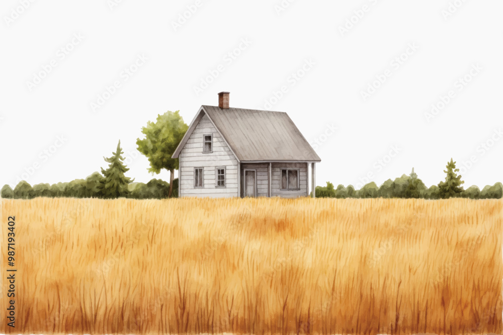 Rustic house in golden field Rustic house in golden field