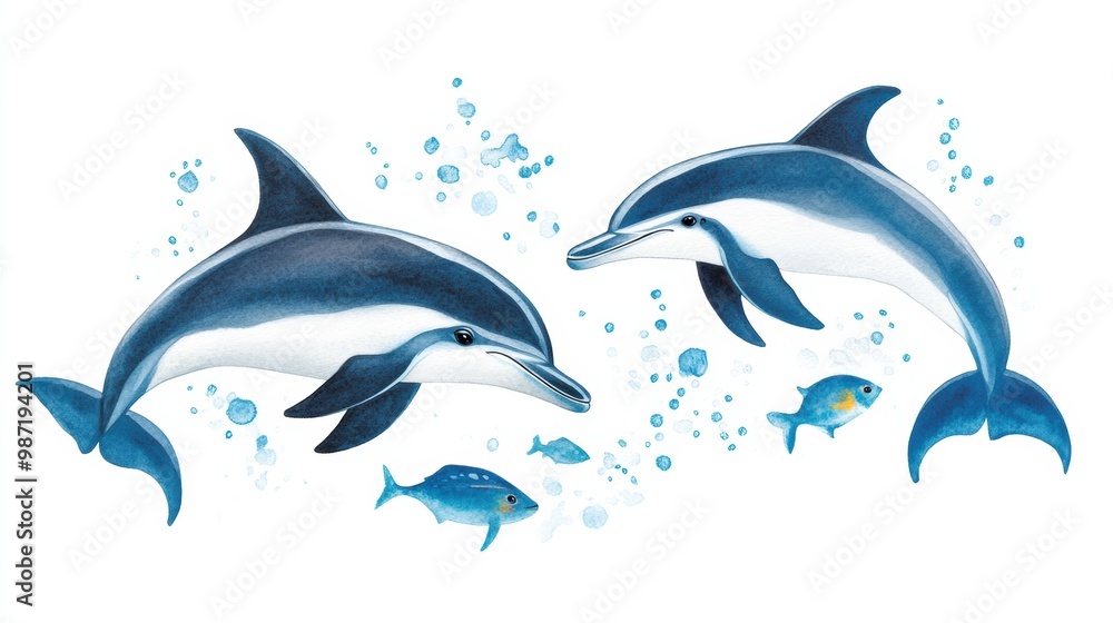 Obraz premium Playful Dolphins Swimming in Clear Water
