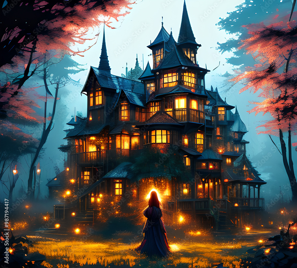 Atmospheric fairy tale fantasy house in the forest. Mysterious location. Mystical illustration. generative ai Atmospheric fairy tale fantasy house in the forest. Mysterious location. Mystical illustration. generative ai