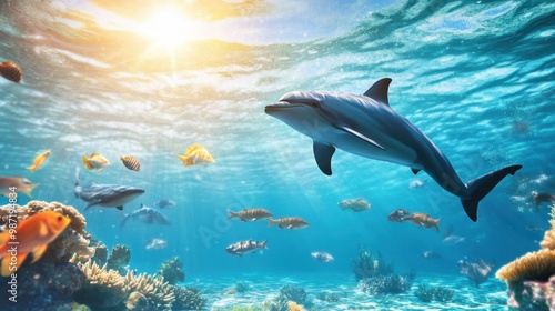 Wallpaper Mural Dolphin Swimming in Vibrant Underwater Scene Torontodigital.ca