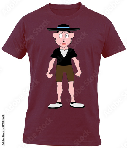 purple short-sleeved t-shirt with a picture of a man wearing a hat