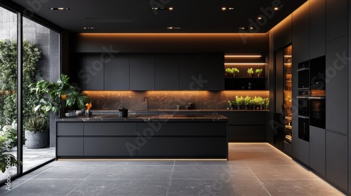 Wallpaper Mural banner showcasing sophisticated kitchen design with integrated appliances and matte black finishes for a minimalist aesthetic Torontodigital.ca