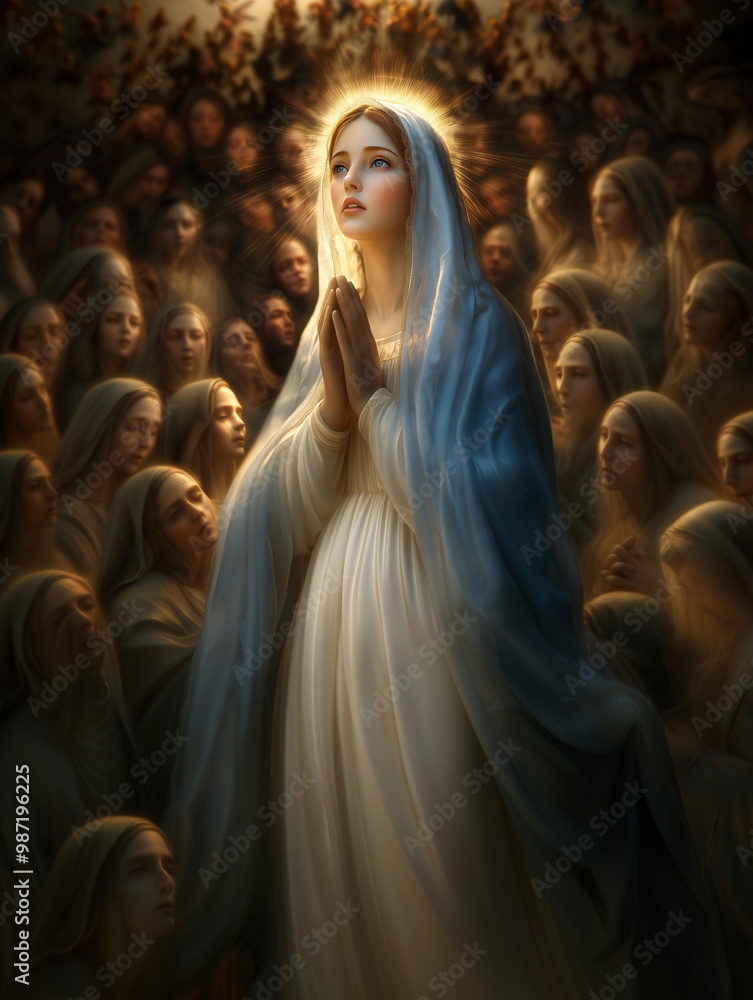 Fototapeta premium Virgin Mary and the souls suffering in purgatory ask for mercy