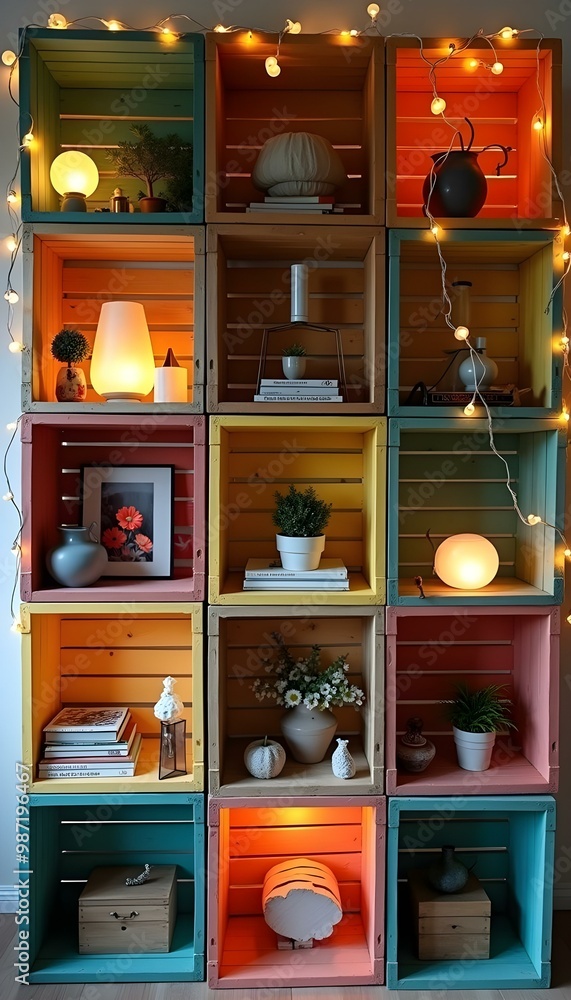 Rustic DIY Shelving Wooden Crates and Boxes as Storage for Plants Books Figurines and Sculptures Rustic DIY Shelving Wooden Crates and Boxes as Storage for Plants Books Figurines and Sculptures