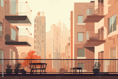 Urban balcony view with buildings