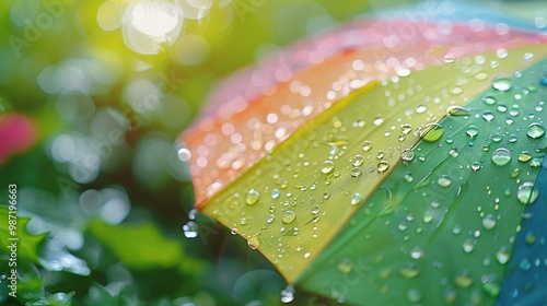Nature's Symphony: Captivating Raindrops Dance on an Umbrella Amidst a Lush Green Oasis