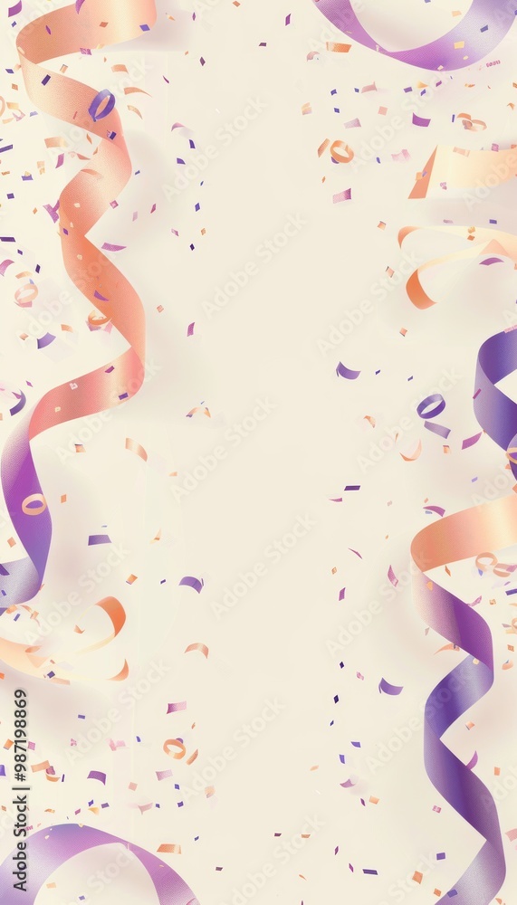Minimalist Abstract Birthday Background with Soft Pastel Ribbons and Confetti for Design Projects Minimalist Abstract Birthday Background with Soft Pastel Ribbons and Confetti for Design Projects