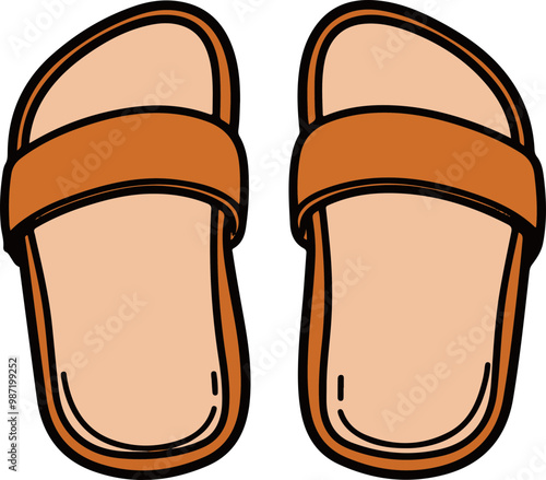 Stylish Vector Illustration of Brown Slide Sandals