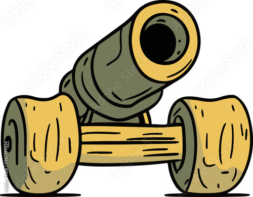 Cartoon-Style Vector Cannon with Wooden Wheels