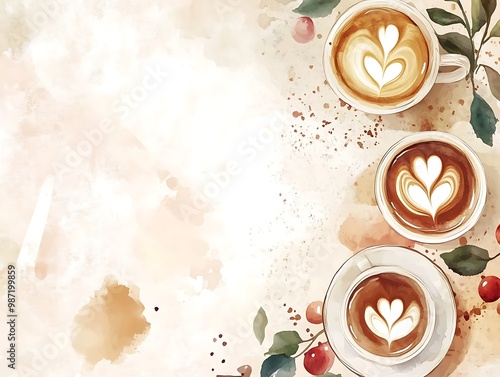 Watercolor coffee cup frame background