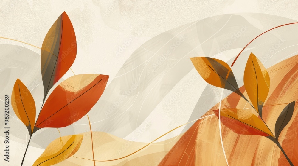 custom made wallpaper toronto digitalMinimalist Abstract Autumn Leaves in Muted Gold and Burnt Orange on Cream Background - Perfect for Prints