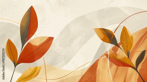 Wallpaper Mural Minimalist Abstract Autumn Leaves in Muted Gold and Burnt Orange on Cream Background - Perfect for Prints Torontodigital.ca