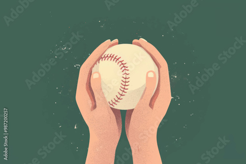 Hands holding baseball illustration