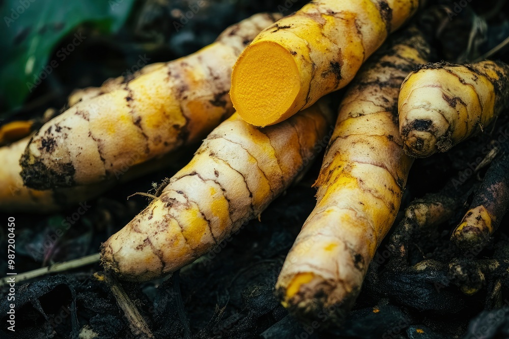 Yellow Turmeric root herb nutrient food for healthy , ai Yellow Turmeric root herb nutrient food for healthy , ai