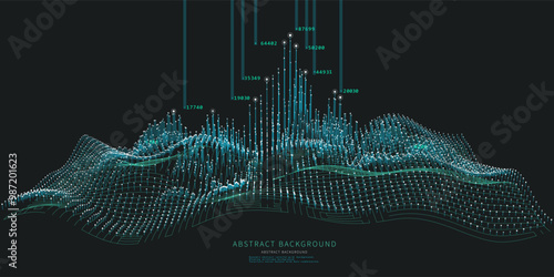 Abstract  background  graph from vawy grid and data lines on dark. Technology concept analytical  data.  Banner for business, science and technology data analytics. Big Data.