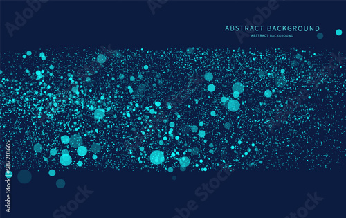 Abstract background chaotic particles on blue. Particles flow design. Vector Illustration.