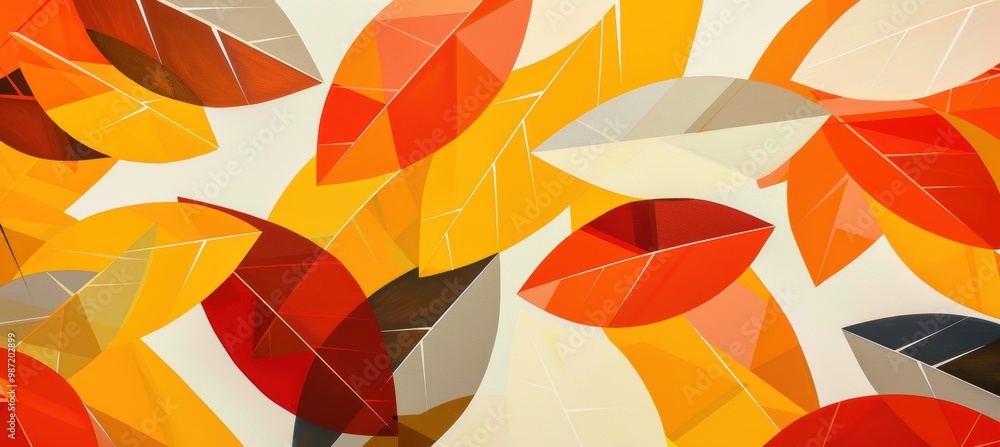 Modern Autumn Abstract with Bold Angular Leaf Patterns in Orange, Red, and Mustard Yellow for Fall Decor Modern Autumn Abstract with Bold Angular Leaf Patterns in Orange, Red, and Mustard Yellow for Fall Decor
