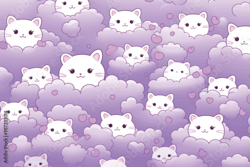 Cute cats in purple clouds