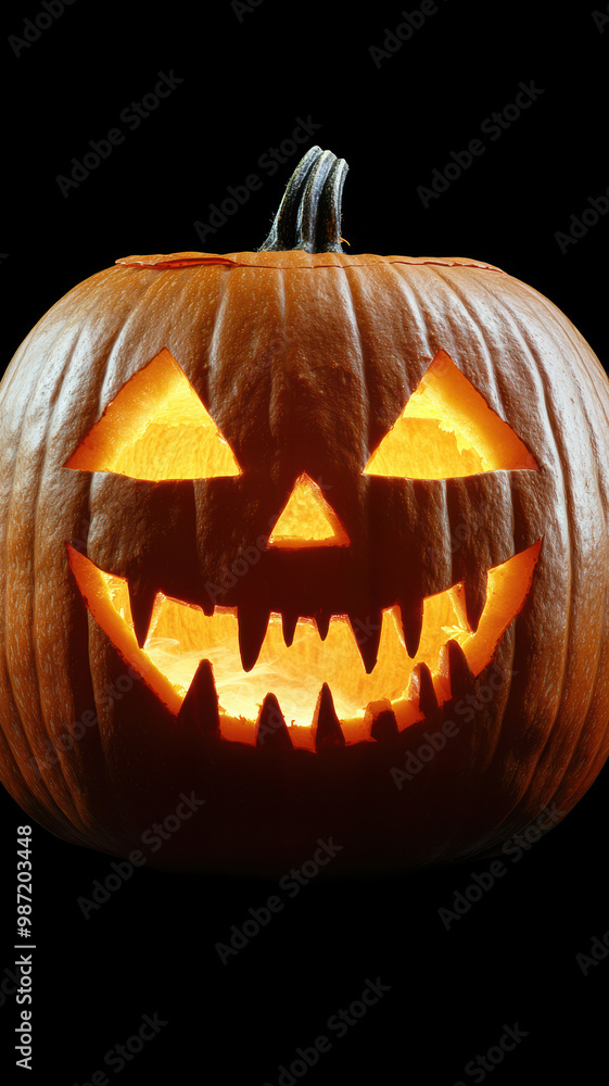 Fototapeta premium Glowing Halloween pumpkin with sharp teeth