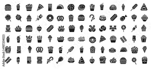 fast food glyph icon set