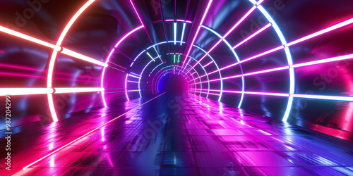 Vibrant light beams form a tunnel effect