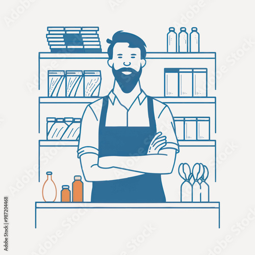 Friendly store clerk illustration