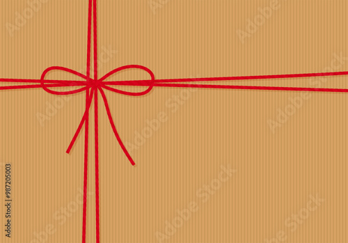 Abstract craft background, envelope, gift tied up with cotton red rope bakers twine bow and ribbons. pastry boxes for New Year, Christmas. Packing string for decoration, present. Vector EPS10