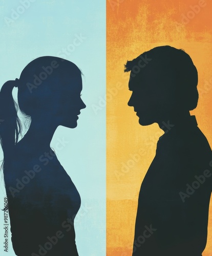 A couple silhouette background looking in different direction , in marriage clash and about to get divorce or to separate.